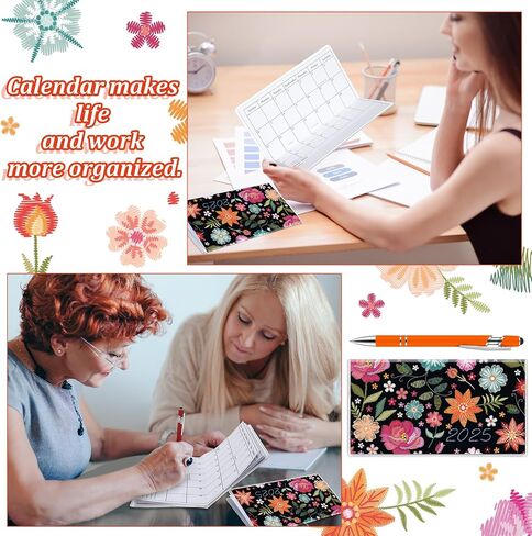 Gueevin 2025 Pocket Calendar for Purse with Pen Small Pocket Planner Handy Weekly Monthly Planner Journal Writing Notebook Christmas New Year Gift Sister Friend Women(Orange Red,Embroidery Floral) in Saudi Arabia