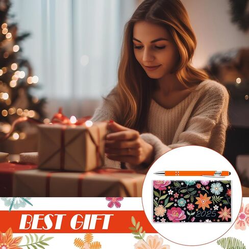 Gueevin 2025 Pocket Calendar for Purse with Pen Small Pocket Planner Handy Weekly Monthly Planner Journal Writing Notebook Christmas New Year Gift Sister Friend Women(Orange Red,Embroidery Floral) in Saudi Arabia