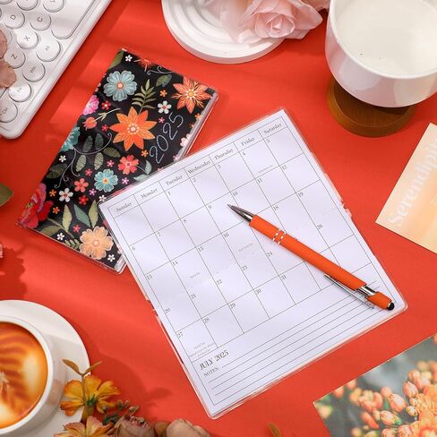 Gueevin 2025 Pocket Calendar for Purse with Pen Small Pocket Planner Handy Weekly Monthly Planner Journal Writing Notebook Christmas New Year Gift Sister Friend Women(Orange Red,Embroidery Floral) in Saudi Arabia
