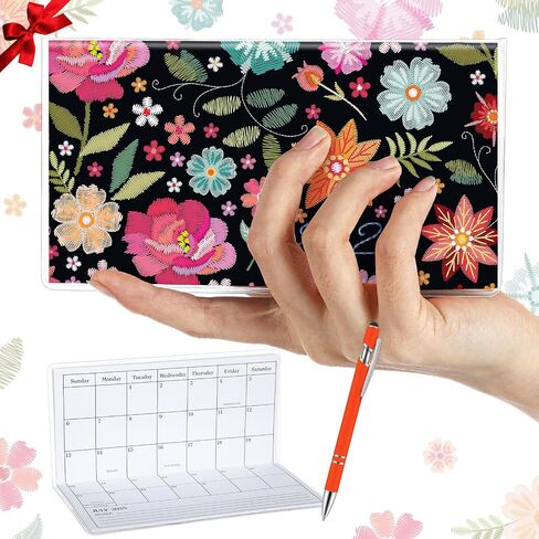 Gueevin 2025 Pocket Calendar for Purse with Pen Small Pocket Planner Handy Weekly Monthly Planner Journal Writing Notebook Christmas New Year Gift Sister Friend Women(Orange Red,Embroidery Floral) in Saudi Arabia