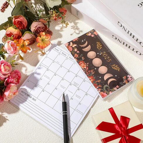 Gueevin 2025 Pocket Calendar for Purse with Pen Small Pocket Planner Handy Weekly Monthly Planner Journal Writing Notebook Christmas New Year Gift Sister Friend Women(Orange Red,Embroidery Floral) in Saudi Arabia