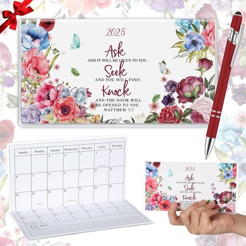 Gueevin 2025 Pocket Calendar for Purse with Pen Small Pocket Planner Handy Weekly Monthly Planner Journal Writing Notebook Christmas New Year Gift Sister Friend Women(Orange Red,Embroidery Floral) in Kuwait