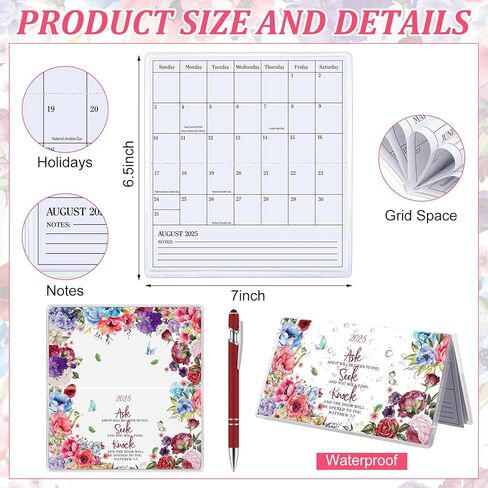 Gueevin 2025 Pocket Calendar for Purse with Pen Small Pocket Planner Handy Weekly Monthly Planner Journal Writing Notebook Christmas New Year Gift Sister Friend Women(Orange Red,Embroidery Floral) in Kuwait