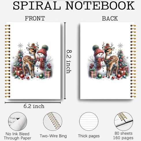 دفتر عيد الميلاد الرنة ثلج، مجلة عيد الميلاد، هدايا مكتب عيد الميلاد لزملاء العمل، دفتر تكوين عيد الميلاد، لوازم مكتب عيد الميلاد، دفتر دوامة 5.5x8.3 بوصة in Kuwait