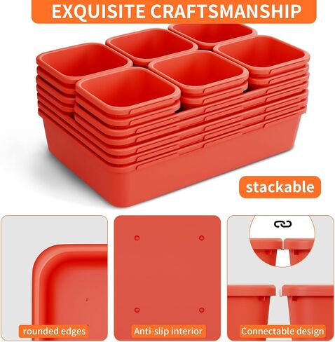 45 Pack Desk Drawer Organizer Tray, 3 Sizes Plastic Drawers Organizer Storage for Kitchen, Bathroom, Office, Vanity, Makeup, Utensils, Junk Drawer Organizer Bins, Gadget Trays for Organizing, Red in Saudi Arabia