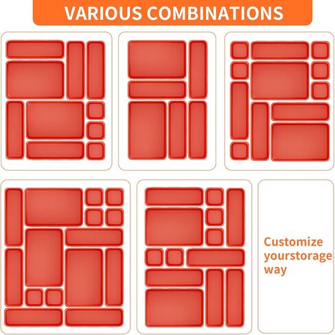 45 Pack Desk Drawer Organizer Tray, 3 Sizes Plastic Drawers Organizer Storage for Kitchen, Bathroom, Office, Vanity, Makeup, Utensils, Junk Drawer Organizer Bins, Gadget Trays for Organizing, Red in Saudi Arabia
