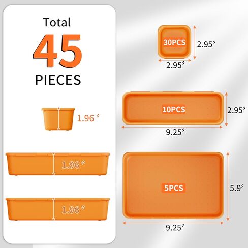 45 Pack Desk Drawer Organizer Tray, 3 Sizes Plastic Drawers Organizer Storage for Kitchen, Bathroom, Office, Vanity, Makeup, Utensils, Junk Drawer Organizer Bins, Gadget Trays for Organizing, Red in Kuwait