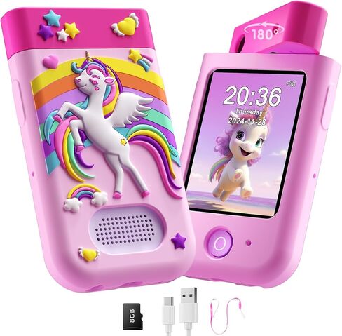 لعبة هاتف ذكي للأطفال للفتيات، هدية عيد ميلاد للفتيات من سن 3 إلى 10 سنوات، هاتف لعب للأطفال الصغار بشاشة لمس مع كاميرا دوارة، لعبة تعليمية، مشغل موسيقى in Kuwait