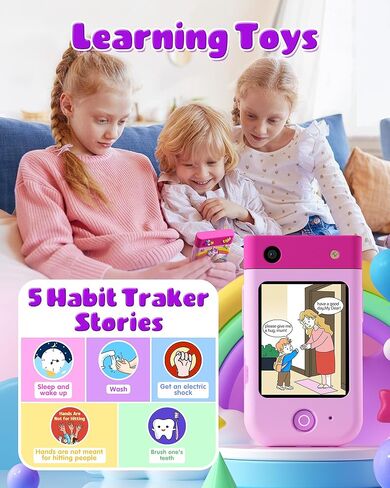 لعبة هاتف ذكي للأطفال للفتيات، هدية عيد ميلاد للفتيات من سن 3 إلى 10 سنوات، هاتف لعب للأطفال الصغار بشاشة لمس مع كاميرا دوارة، لعبة تعليمية، مشغل موسيقى in Kuwait