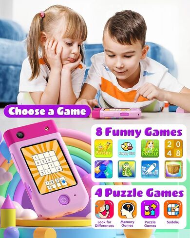 لعبة هاتف ذكي للأطفال للفتيات، هدية عيد ميلاد للفتيات من سن 3 إلى 10 سنوات، هاتف لعب للأطفال الصغار بشاشة لمس مع كاميرا دوارة، لعبة تعليمية، مشغل موسيقى in Kuwait