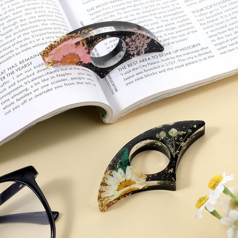 cobee Dried Flower Book Holder, 2 Pcs Handmade Thumb Book Page Holder Resin Reading Accessories Ring Book Opener Floral Bookmark for Teachers Book Lovers(White,Black,Pink) in Kuwait