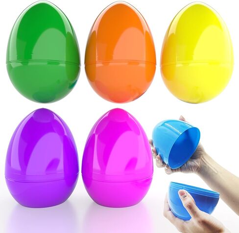 Jumbo Six Inch Fillable Easter Eggs,12 Colorful Bright Plastic Easter Eggs, Perfect for Easter Egg Hunt, Surprise Egg, Easter Hunt, Assorted Colors, 6" Giant Fillable Eggs (12-Pack) in Kuwait