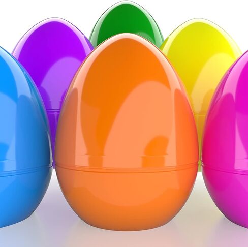 Jumbo Six Inch Fillable Easter Eggs,12 Colorful Bright Plastic Easter Eggs, Perfect for Easter Egg Hunt, Surprise Egg, Easter Hunt, Assorted Colors, 6" Giant Fillable Eggs (12-Pack) in Kuwait