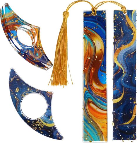 4 Pcs Aesthetic Resin Bookmarks Set, Glittering Book Page Holder, Handmade Thumb Book Holder & Bookmark Kit Transparent Page Marker with Tassels for Students Teachers Book Lovers Gifts(Blue) in Saudi Arabia