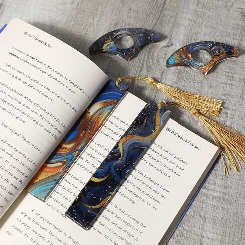 4 Pcs Aesthetic Resin Bookmarks Set, Glittering Book Page Holder, Handmade Thumb Book Holder & Bookmark Kit Transparent Page Marker with Tassels for Students Teachers Book Lovers Gifts(Blue) in Saudi Arabia