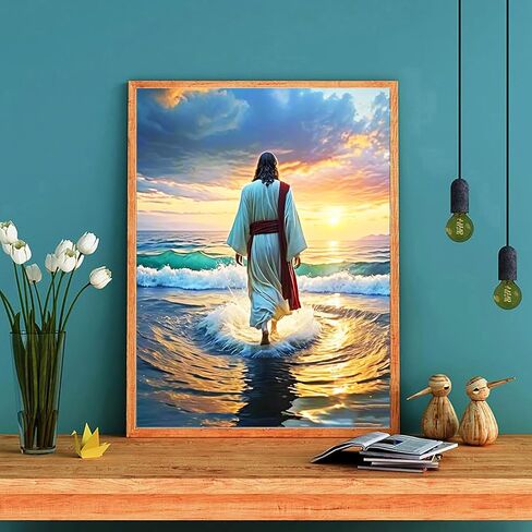DIY الماس الفن اللوحة يسوع 12x16 بوصة عدة، مجموعات الفن الماس للبالغين كامل جولة الحفر الماس الفن مثالية لديكور جدار المنزل (يسوع الديني) in Saudi Arabia
