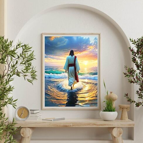 DIY الماس الفن اللوحة يسوع 12x16 بوصة عدة، مجموعات الفن الماس للبالغين كامل جولة الحفر الماس الفن مثالية لديكور جدار المنزل (يسوع الديني) in Saudi Arabia