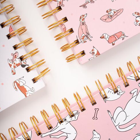 A5 Cute Doggy Spiral Hard Cover Notebooks,160 Ruled Pages, Inner Storage Pocket,Double Bindings with Golden Metallic Coils (Charming Companions) in Saudi Arabia