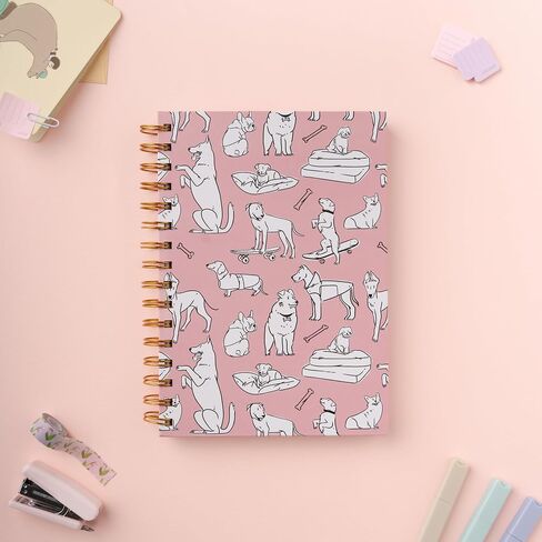 A5 Cute Doggy Spiral Hard Cover Notebooks,160 Ruled Pages, Inner Storage Pocket,Double Bindings with Golden Metallic Coils (Charming Companions) in Saudi Arabia