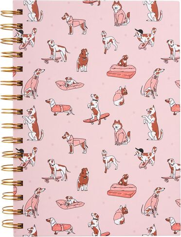 A5 Cute Doggy Spiral Hard Cover Notebooks,160 Ruled Pages, Inner Storage Pocket,Double Bindings with Golden Metallic Coils (Charming Companions) in Saudi Arabia