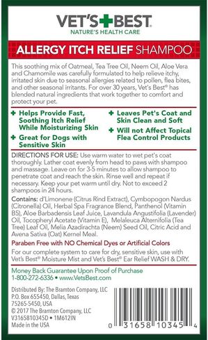 Vet's Best Allergy Itch Relief Dog Shampoo | Cleans and Relieves Discomfort from Seasonal Allergies | Gentle Formula | 16 Oz in Kuwait