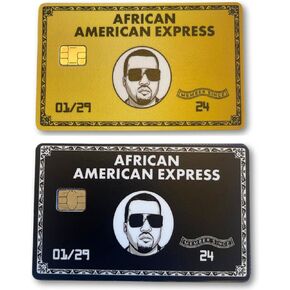 عبوتان من غلاف بطاقة الائتمان African American Express مع شريحة باللون الأسود/الذهبي - ملصق بطاقة الائتمان للاستخدام كغلاف لبطاقة الائتمان وبطاقة الخصم، Kanye، Funny، Anime، ملصق (أسود/ذهبي)