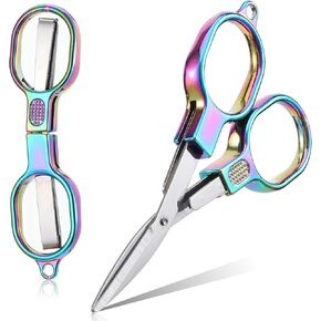 2Pcs Folding Scissors, Safe Portable Mini Scissors, Stainless Steel Travel Telescopic Cutter, Tiny Retractable Pocket Scissors for Travel, Outdoor, Home, Office Use