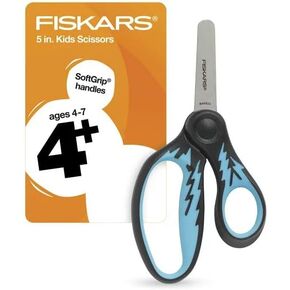 Fiskars 5" Blunt Tip Kids Scissors with SoftGrip Handle (Blue and Black Lightning Bolt)