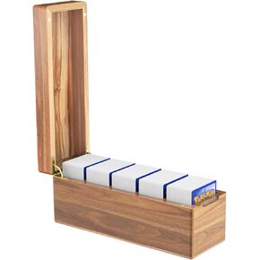 Neando Card Storage Box for PTCG Trading Cards, Magic MTG Cards Organizer with 5 Compartments, fits for 600+ Single Sleeved Cards, Acacia Wood, 3.5’’W x 10’’D x 4.1’’H