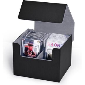 Graded Card Storage Box, PSA Card Holder Compatible with 46 PCS Graded Sports Cards, Pu Leather Trading Card Storage Box Fits Baseball, BGS, Magnetic Card Holder and Top Loaders (Double, Black&Gray) in Kuwait