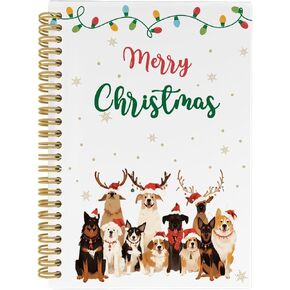 Merry Christmas Spiral Notebook, Christmas Dog Journal, Christmas Santa 5.5"x8.3" 164pages Lined Notebooks College Ruled, Christmas Notebook for Office School Supplies, Gifts for Dog Lovers
