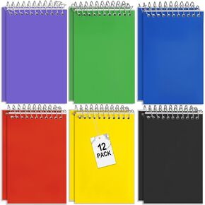 12 Pack Memo Books,3x5" Inch Wirebound Memo Pads,Mini Spiral Memo Books,6 Assorted Colors Top Bound Memo Notepads for Home Office Accessories,75 Sheets/Pad