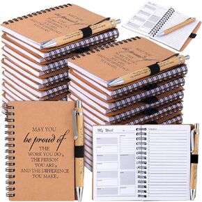 60 Pcs Employee Appreciation Gifts Weekly Planner Notebooks Inspirational Spiral Journals Thank You Bamboo Ballpoint Pens To Do List Notepad for Nurse Teacher Coworker
