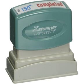 Shachihata Xstamper(R) Pre-Inked, Re-Inkable Two-Color Title Stamp, "Completed,Red/Blue