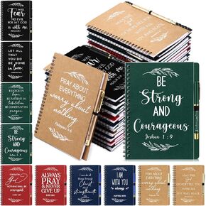 Kosiz 100 Pcs Christmas Christian Gifts Prayer Journal for Women Bulk A5 Spiral Notebook Scripture Notepad Bible Verse Ballpoint Pen Christmas Party Gifts Religious God Church Favors for Women Men