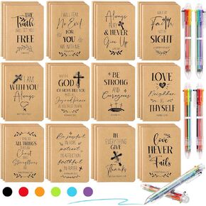 Jetec 72 pcs Bulk Christian Gifts A6 Bible Notebooks Prayer Journals with 0.5mm 6-in-1 Multicolor Ballpoint Pens Small Religious Notepads for Believer Employee Appreciation in School Office