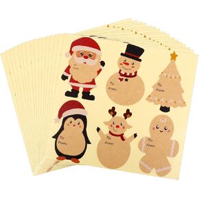 96pcs Christmas Name Tags for Gifts, Christmas Tags Stickers Self-Adhesive Xmas Name Label Natural Kraft Paper Stickers Christmas Name Tags Stickers for Gifts Kraft Gift Decorations