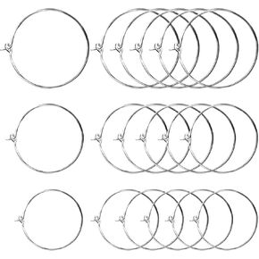 BronaGrand 150 Pieces Silver Plated Wine Glass Charm Rings Earring Hoops 3 Sizes,30mm,25mm,20mm