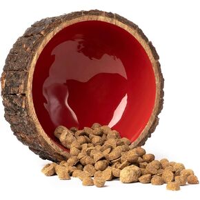 Silver Paw, Dog Bowl with Wooden Bark Exterior, Food and Water Pet Bowls for Dogs and Puppies, 176mm (Diameter) x 78mm (Height), 32oz Capacity