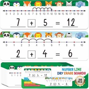 Jauisus 30 Pcs Number Line Dry Erase Whiteboard Card, 4"x12" Double Sided Dry Erase Board 0-10 on One Side 0-20 on Other Side, Students Home Classroom Must Haves Math White Board
