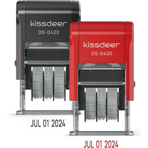 Date Stamp Set, 2PCS Self-Inking Rubber Stamp - 4mm x 20mm Imprint, Perfect for Shipping, Receiving, Expiration, and Teacher Date Stamper, Displays Dates from 2024 to 2035 (Black & Red Ink)