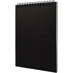DSTELIN Upright Black Sketch Coil Notebooks, 1-Pack, 7.5 x 5.1 Inches, Hardcover with 1150GSM Cardstock, 100 Pages / 50 Sheets, 100GSM Paper