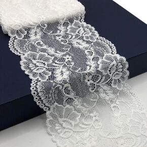 6 Inch Wide Stretch Lace Ribbon Elastic Lace Trim Fabric, Perfect for Crafting, Sewing Making, Gift Wrapping and Bridal Wedding Decorations - 5 Yards -9141(White)