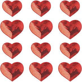 12 Pcs Heart Sequin Patches Love Heart Sew On Appliques Bling Heart Shape Embroidered Patches for Dress Jeans Jackets Hats Bags Shoes - 2 Sizes Colour