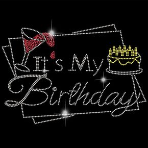SUPERDANT It's My Birthday Iron on Rhinestones Transfer T-Shirt Crystal Heat Transfer Designs Iron on Rhinestone Transfer Birthday DIY Decals for Girls Clothing Tote Bag DIY Art Craft Gifts