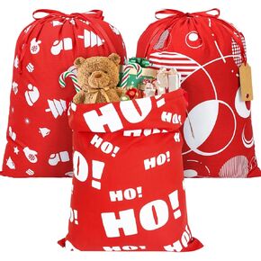 JOINDO 3 pcs Santa Sacks Drawstring Christmas Bags, 16x21 inches Cotton Reusable Gift Bags with Name Tags, Cloth Christmas Gift Bags