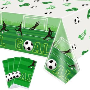 4 Pack Soccer Party Tablecloths - Disposable Plastic Soccer Theme Table Cover for Kids Soccer Themed Birthday Party Decorations, 51 x 86 Inches