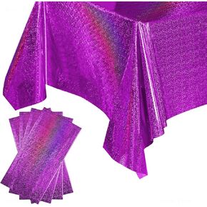 NiHome Iridescent Plastic Tablecloths 4PCS 54.8"x109.6" Holographic Metallic Laser Shiny Rectangle Party Table Decorations Foil Clothes Reusable Covers for Birthday Bridal Wedding Christmas (Blue)