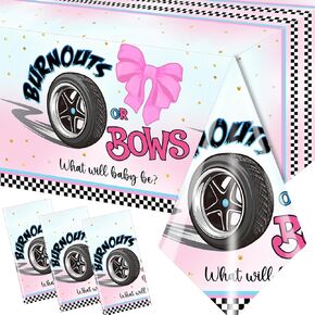 3pcs Burnouts or Bows Gender Reveal Tablecloths He or She Table Covers Burnouts or Bows Gender Reveal Decorations for Boys or Girls Gender Reveal Party Supplies Baby Shower Decoration