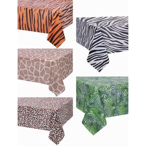 MRJ 5 Packs Animal Safari Tablecloths 54"x108" Animal Theme Tablecloth Party Supplies Jungle Safari Table Cover for Birthday Parties, Baby Showers, Zoo Jungle Safari Themed Party
